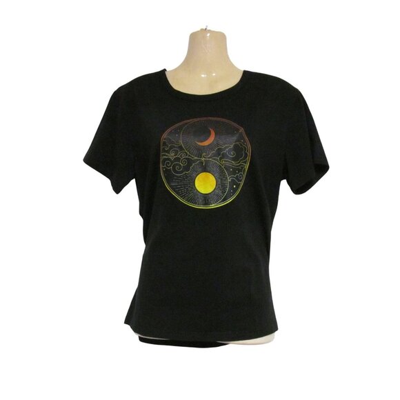 Unisex Black Cotton T Shirt with Celestial Graphic Design Size L - Picture 5 of 5